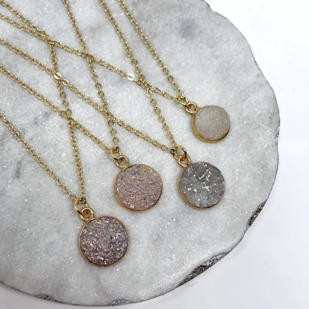 Neutral Round Druzy Necklaces - Picture 3 of 7
